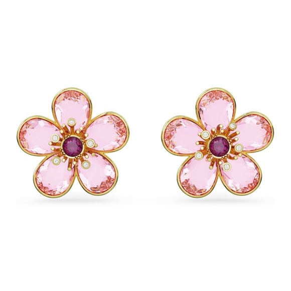 Swarovski Jewelry - Swarovski Florere Earrings, Pink and Yellow Flower Crystals, Gold Tone -  New